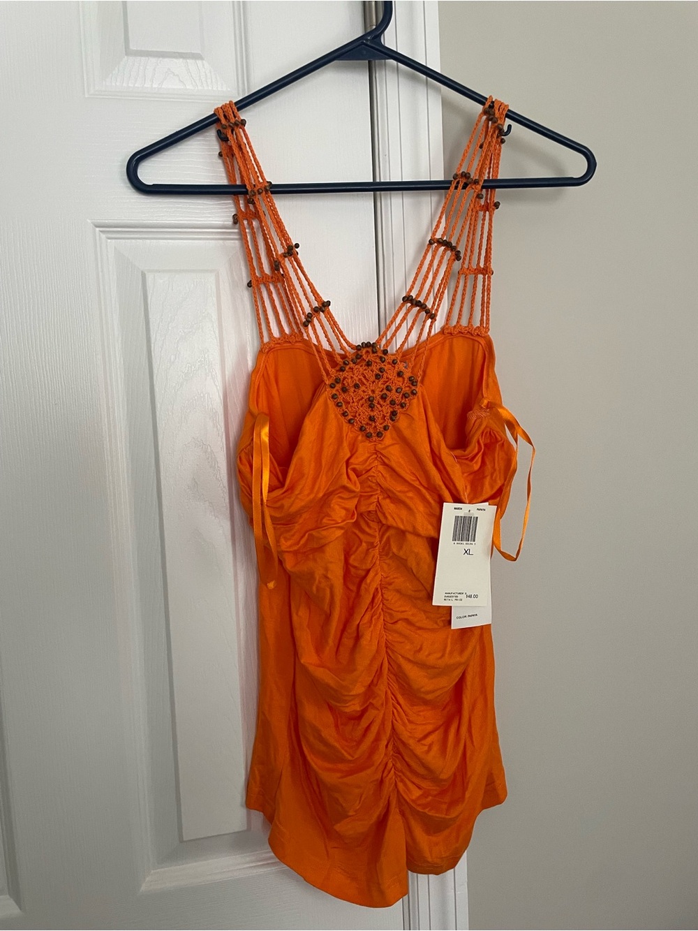 Orange Beaded Ruched Tank